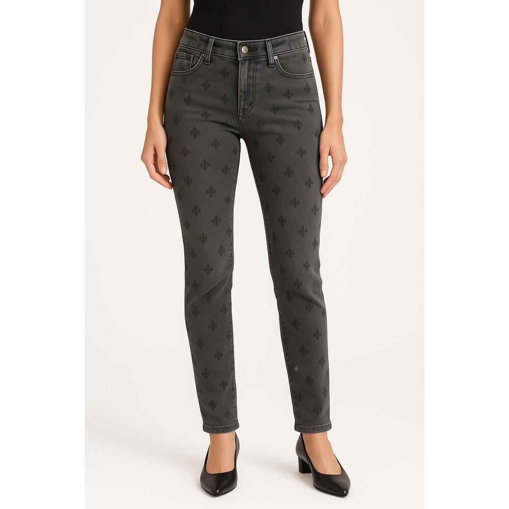 Royal Premium Faded Grey Fleur De Lis Five Pocket Denim Jeans Women's Size 14